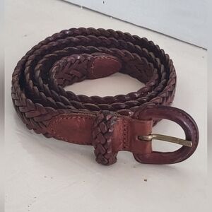 Italian Full Grain Leather Brown Cognac Braided Belt | Made In Turkey | 48" Long